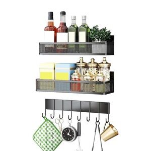 Black Metal Wall Organizer with Hooks